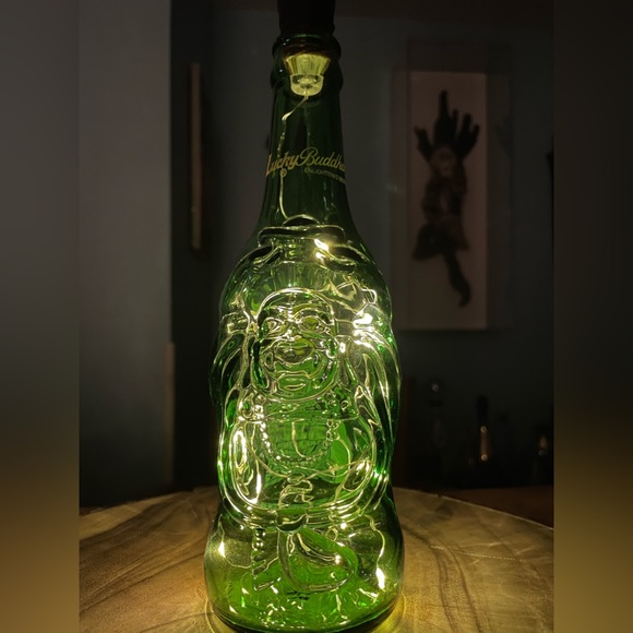 LUCKY BUDDHA BEER BOTTLE LAMP Recharge Portable Decor Occasion Glass Leather - Picture 3 of 14